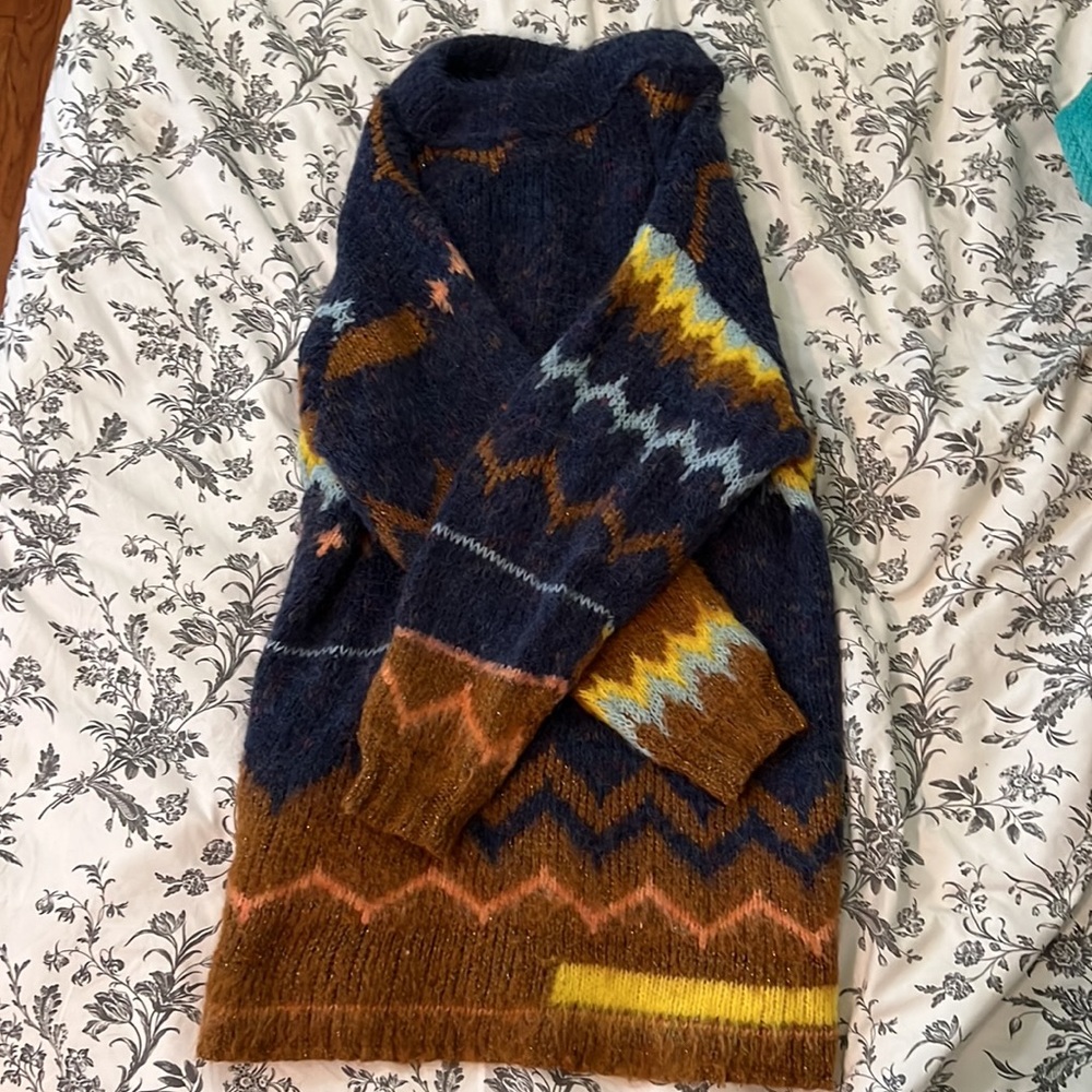 FREE PEOPLE wool blue and gold sweater dress - oversized fit XS